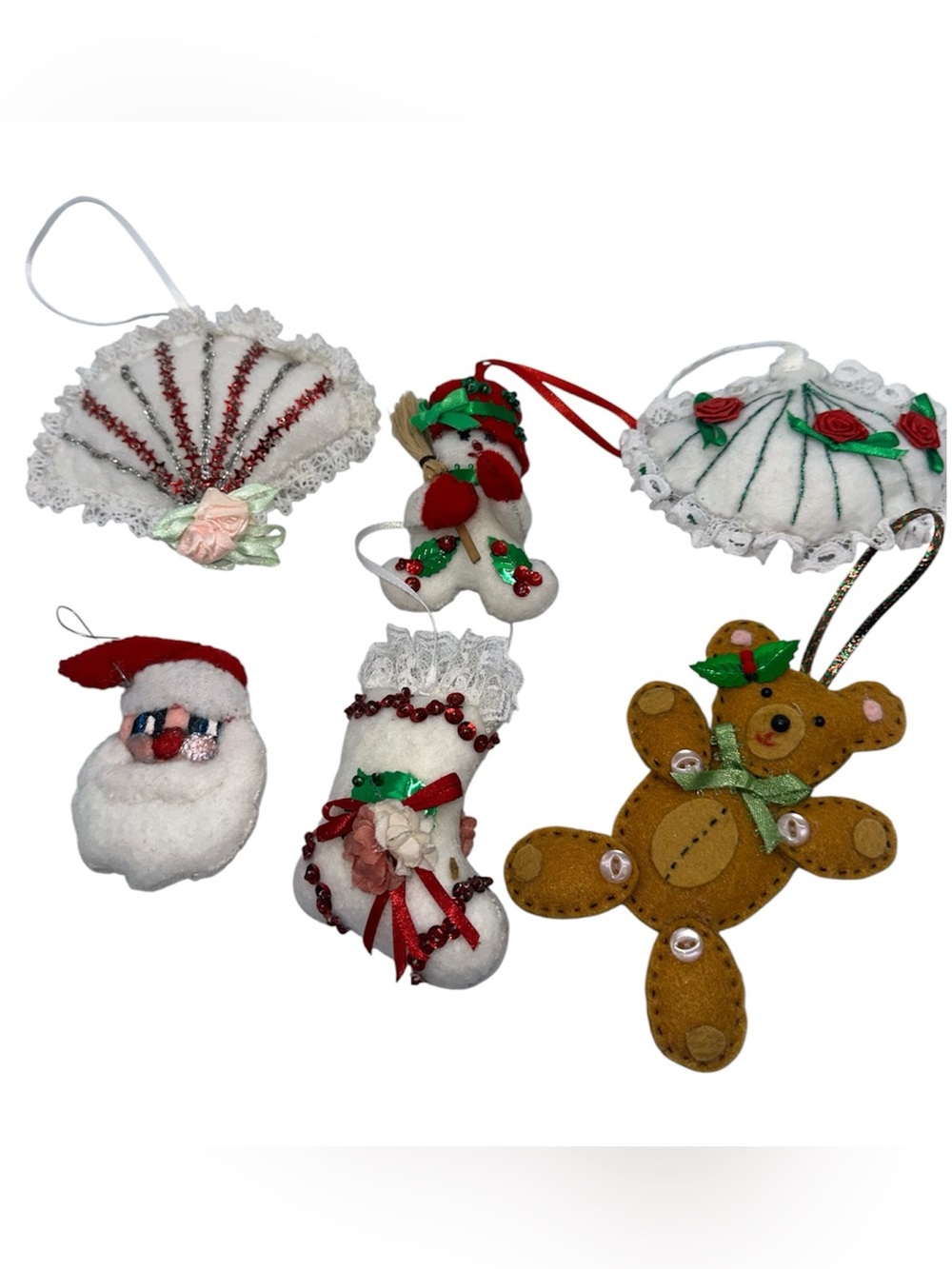 Vintage Handmade Christmas Ornaments Lot Santa Stocking Snowman Teddy Bear